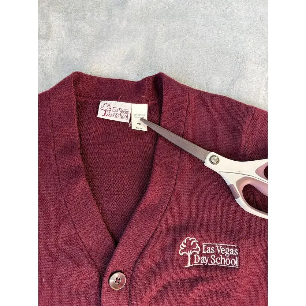 Las Vegas Day School Uniform Cardigan Sweater Burgundy Youth Medium YM LVDS
